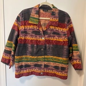 Attitude Artsy Aztec Button Front Embellished Jacket Beaded Colourful Cotton